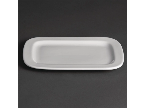 Vous pouvez acheter un Assiettes rectangulaires arrondies Olympia Whiteware 230mm (lot de 12) chez Supplierz BV