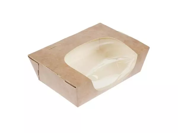 Een Colpac Zest kraft saladebakken met acetaat venster en insteeksluiting composteerbaar 825ml (250 stuks) koop je bij ShopXPress