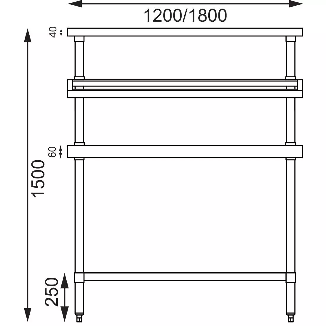 Een Vogue RVS werktafel met wandplanken groot koop je bij ShopXPress