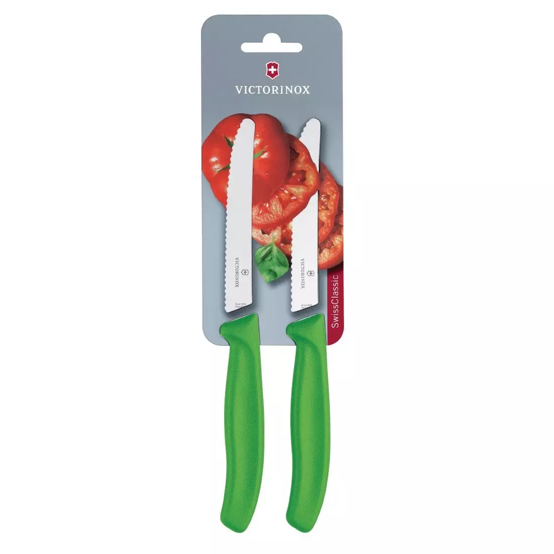 Een Victorinox Gekarteld Tomaat/Utility Mes 11cm Groen (Pak van 2) koop je bij ShopXPress