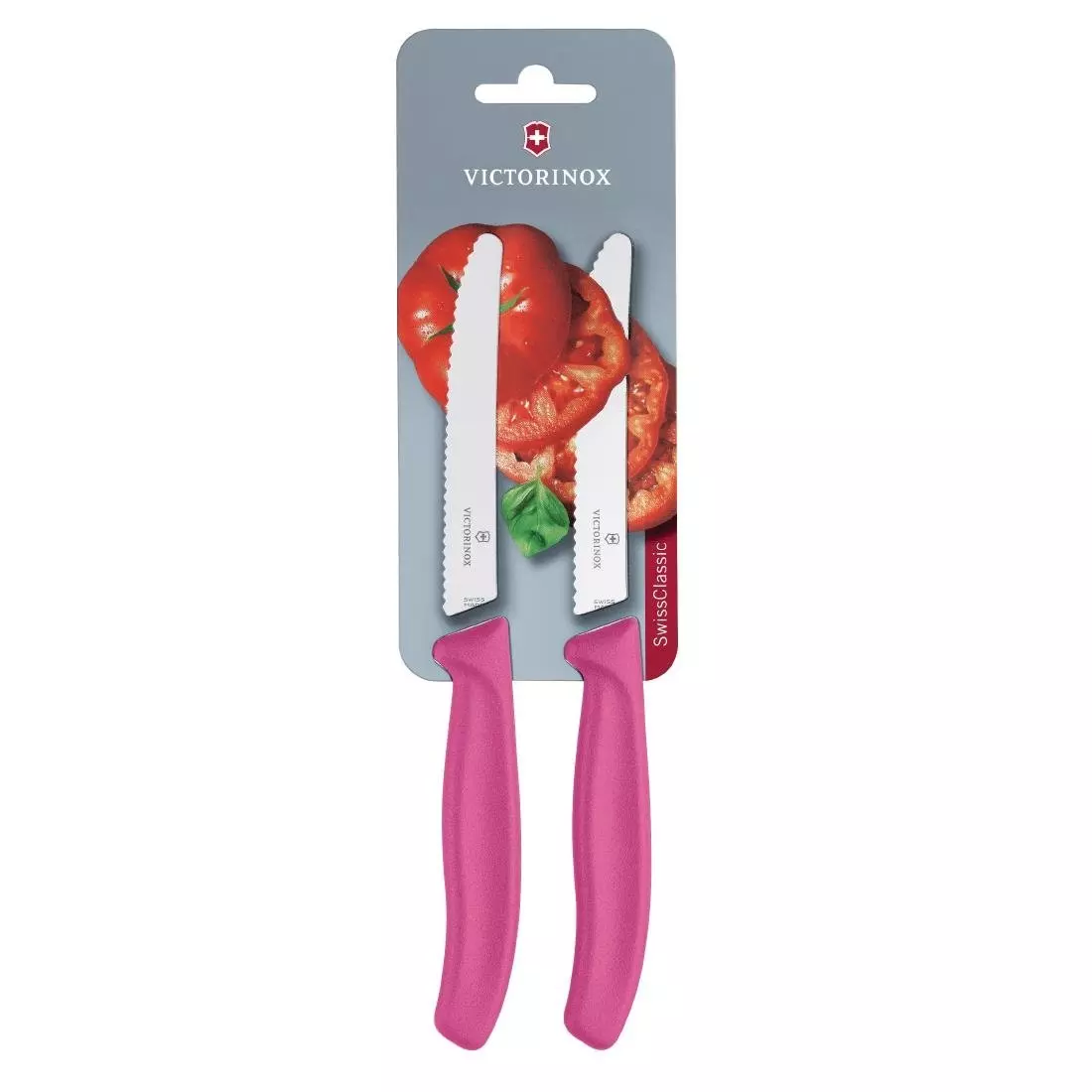 Een Victorinox 2-delig gekarteld tomaten-/utiliteitsmes (blisterverpakking) 11cm - roze koop je bij ShopXPress