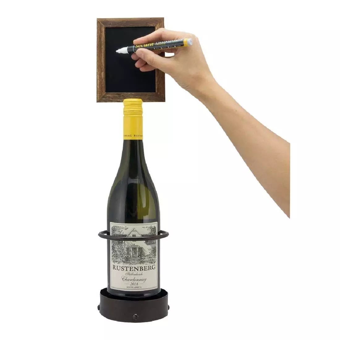 Een Securit Flessendisplay met krijtbordframes, biedt plaats aan één fles koop je bij ShopXPress