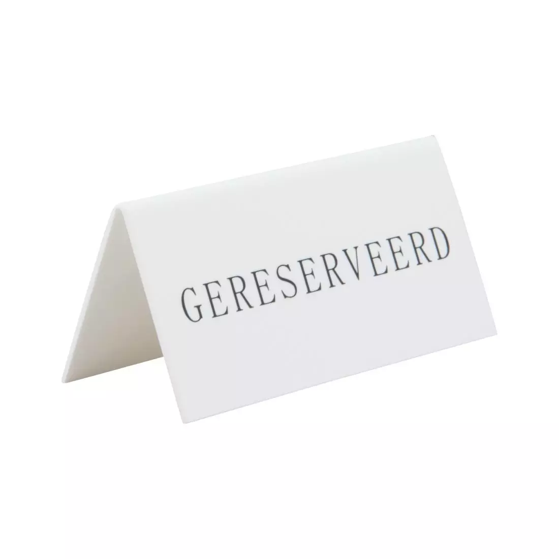 Een Securit Reservering tafelstandaards met Nederlands: 'Gereserveerd' Wit Acryl standaarden met zwart lettertype (box 5) koop je bij ShopXPress