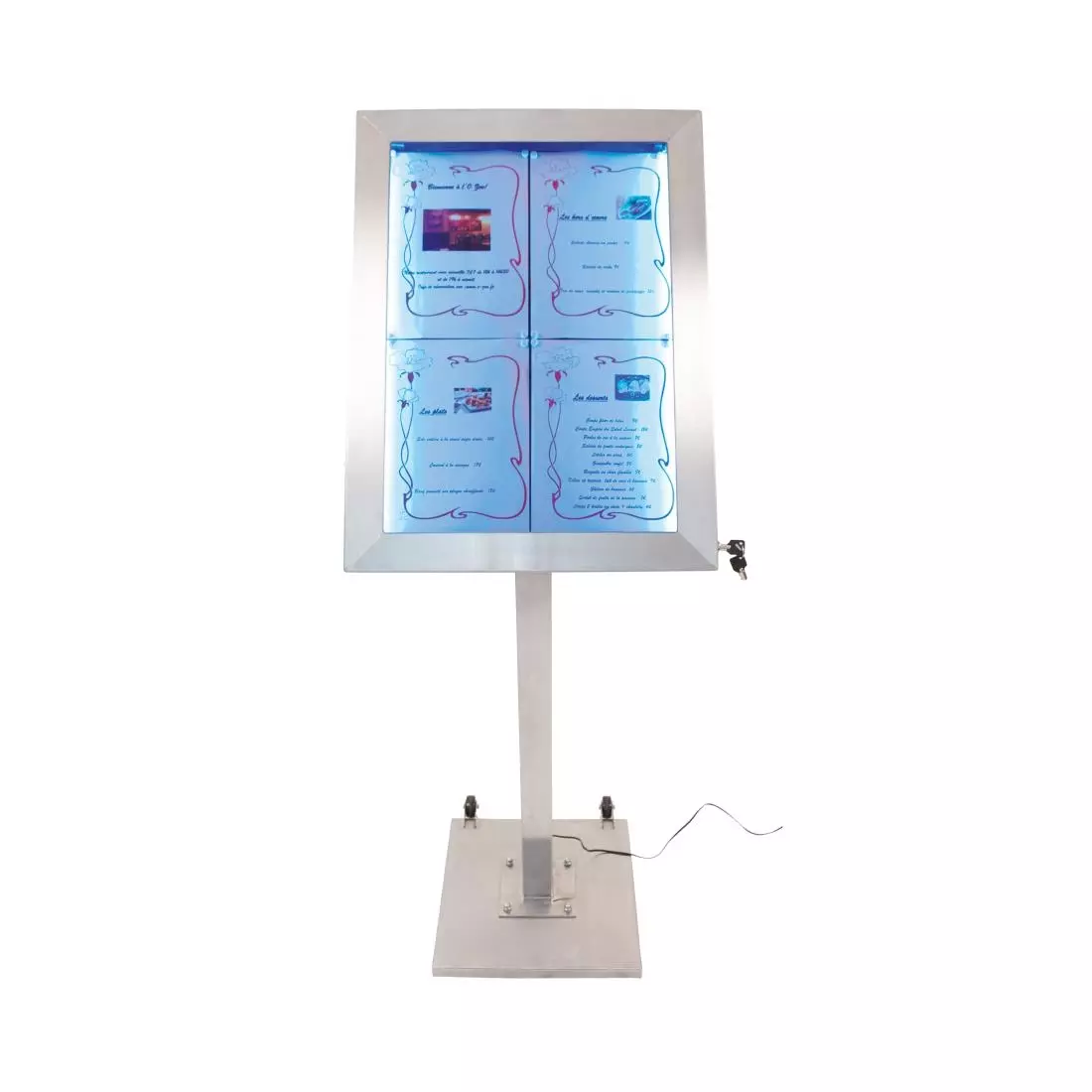 Een Securit RVS Gekleurde LED's 4xA4 informatiedisplay (excl paal en voet) koop je bij ShopXPress