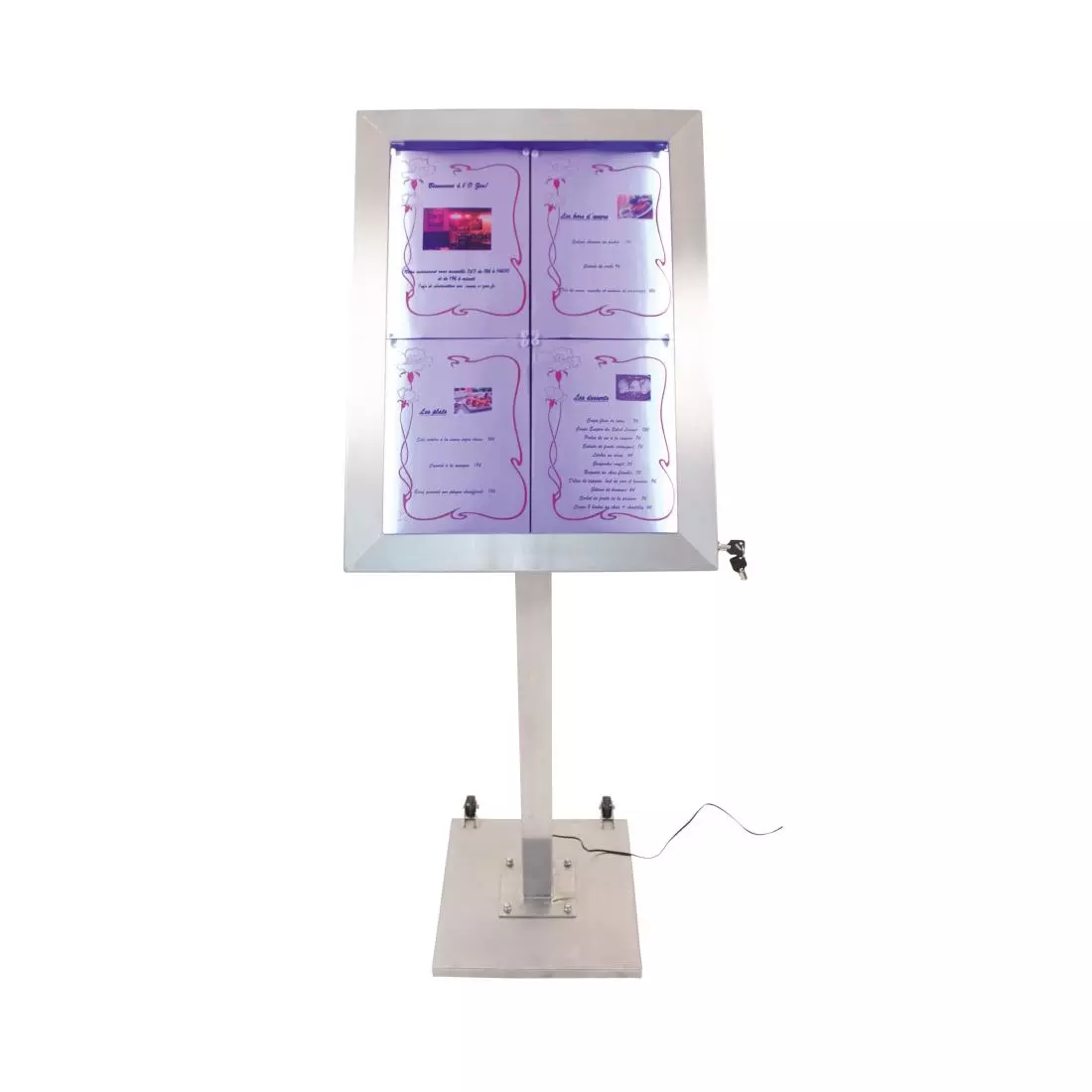 Een Securit RVS Gekleurde LED's 4xA4 informatiedisplay (excl paal en voet) koop je bij ShopXPress