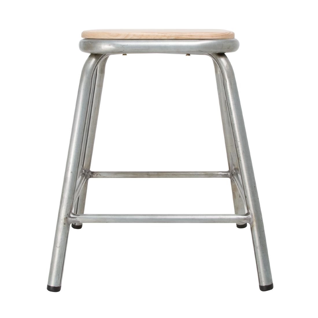 Vous pouvez acheter un Tabouret bas en acier galvanisé avec assise en bois Bolero Cantina (lot de 4) chez Supplierz BV