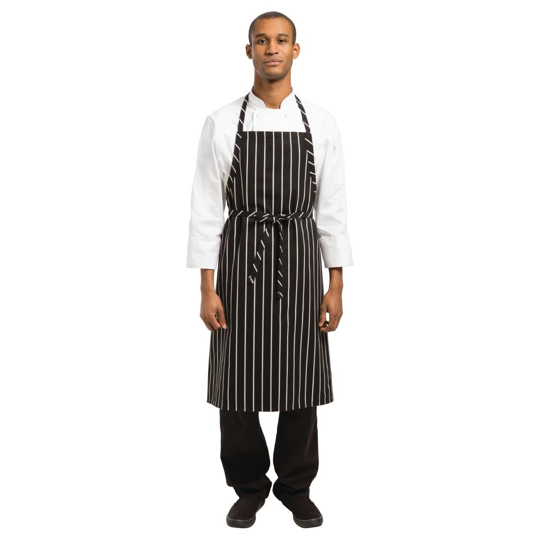 Vous pouvez acheter un Tablier bavette tissé Chef Works Premium rayures noires et blanches chez Supplierz BV