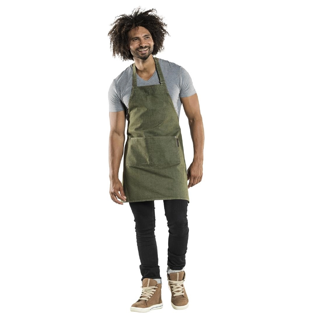 Een Chaud Devant Bib Schort Basis Groen Denim B70-L75 cm koop je bij Supplierz BV