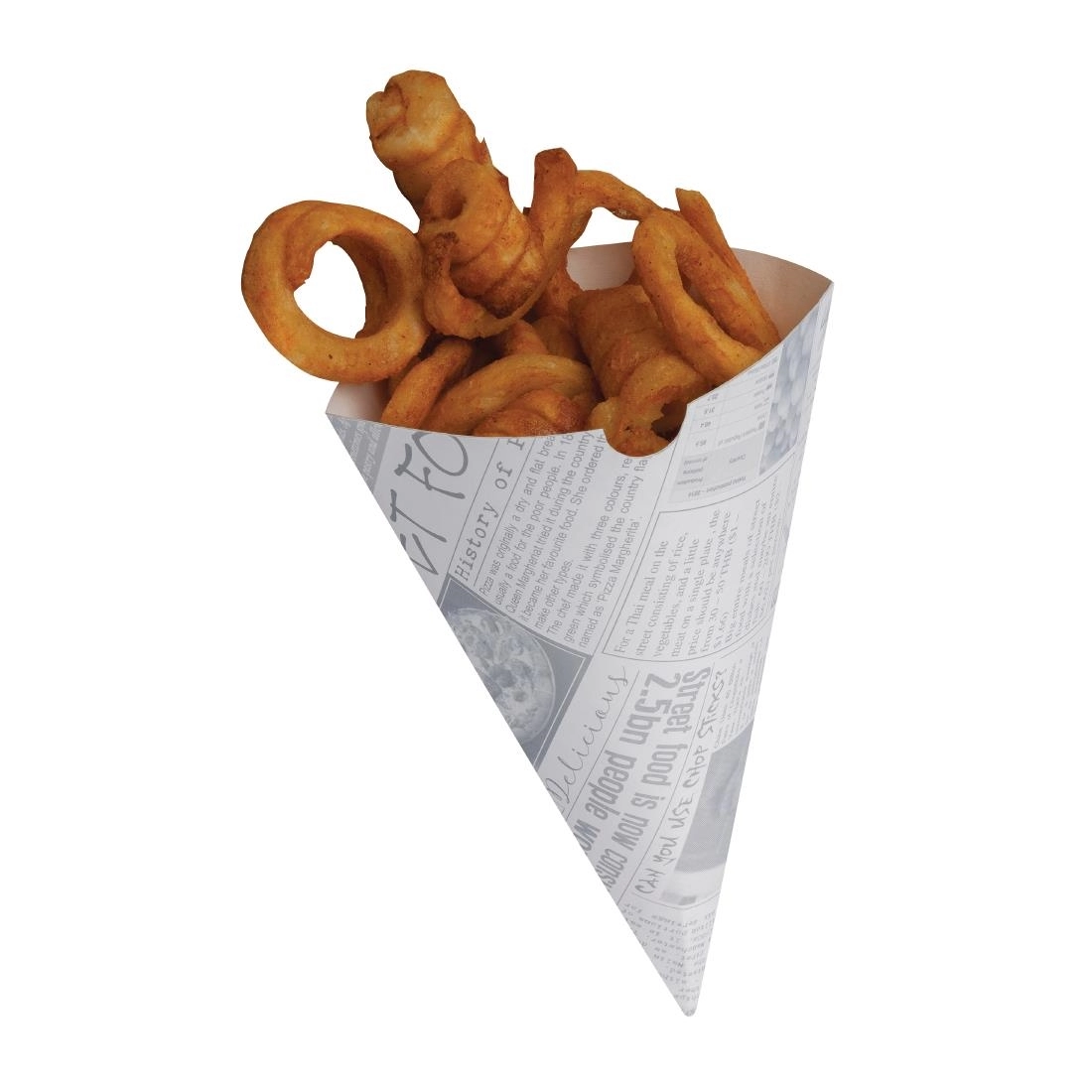 Vous pouvez acheter un Cornets à frites recyclables et biodégradables papier imprimé Colpac (Lot de 1000) chez Supplierz BV