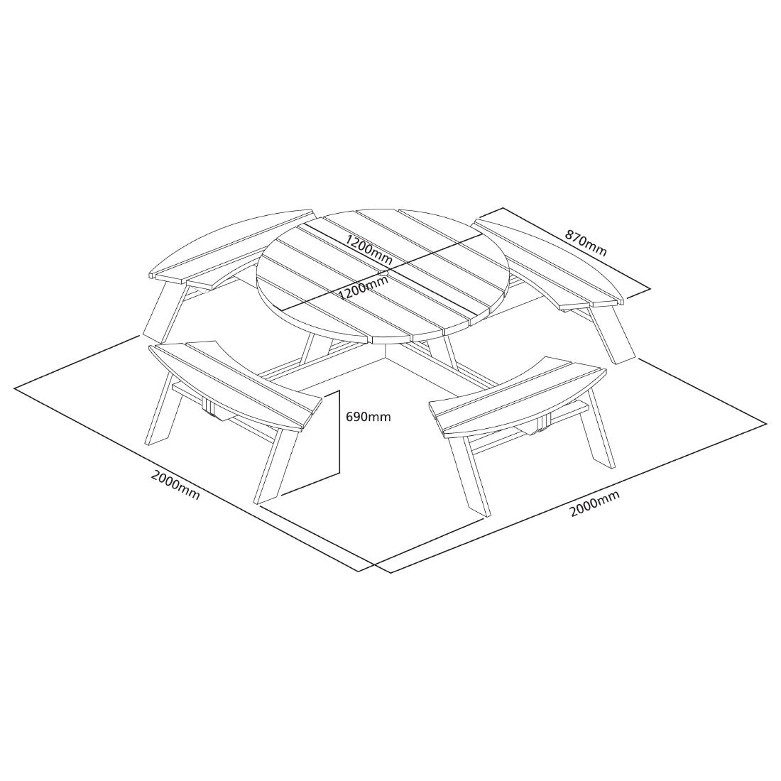 Een Rowlinson ronde houten picknicktafel 200(Ø)cm koop je bij Supplierz BV