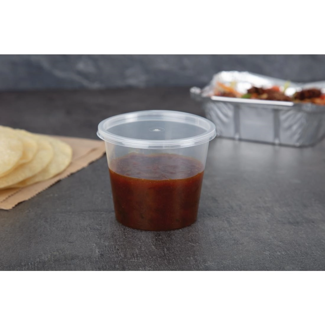 Vous pouvez acheter un Pots à sauce micro-ondables en plastique Fiesta Recyclable 150ml (lot de 100) chez Supplierz BV