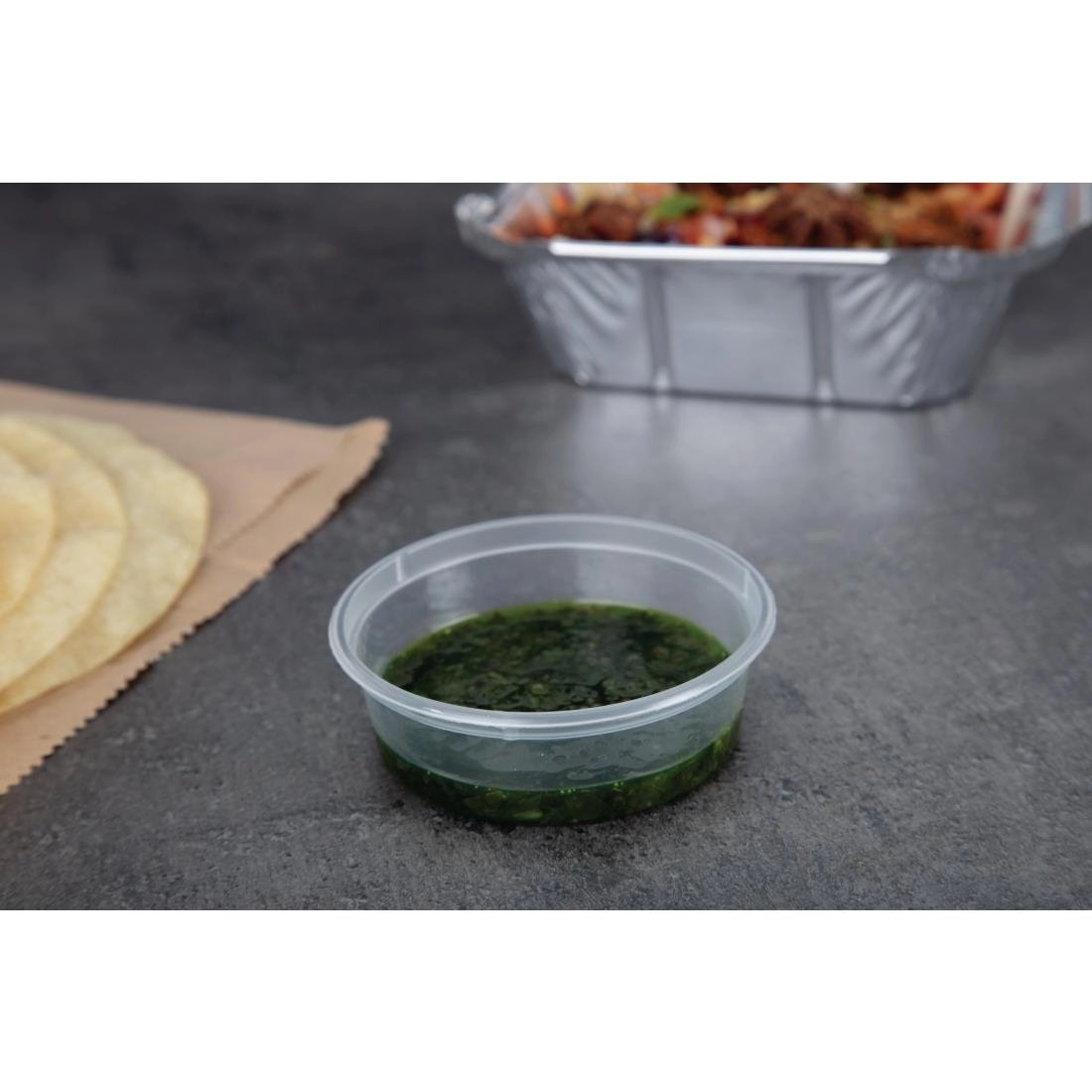 Vous pouvez acheter un Pots à sauce micro-ondables en plastique Fiesta Recyclable 50ml (lot de 100) chez Supplierz BV