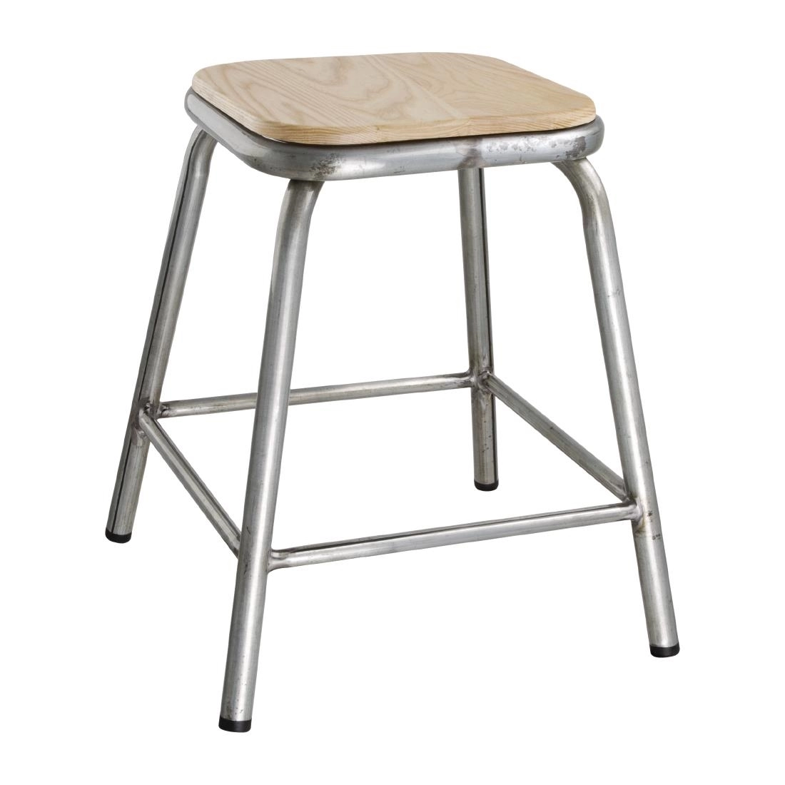 Vous pouvez acheter un Tabouret bas en acier galvanisé avec assise en bois Bolero Cantina (lot de 4) chez Supplierz BV