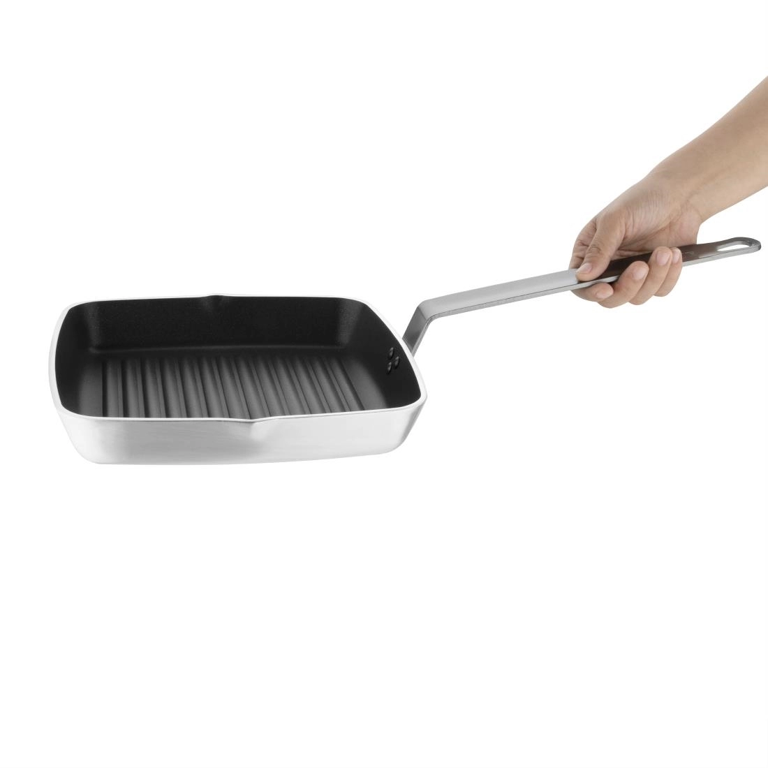 Een Vogue aluminium vierkante anti-aanbak teflon geribbelde grillpan 24cm koop je bij Supplierz BV