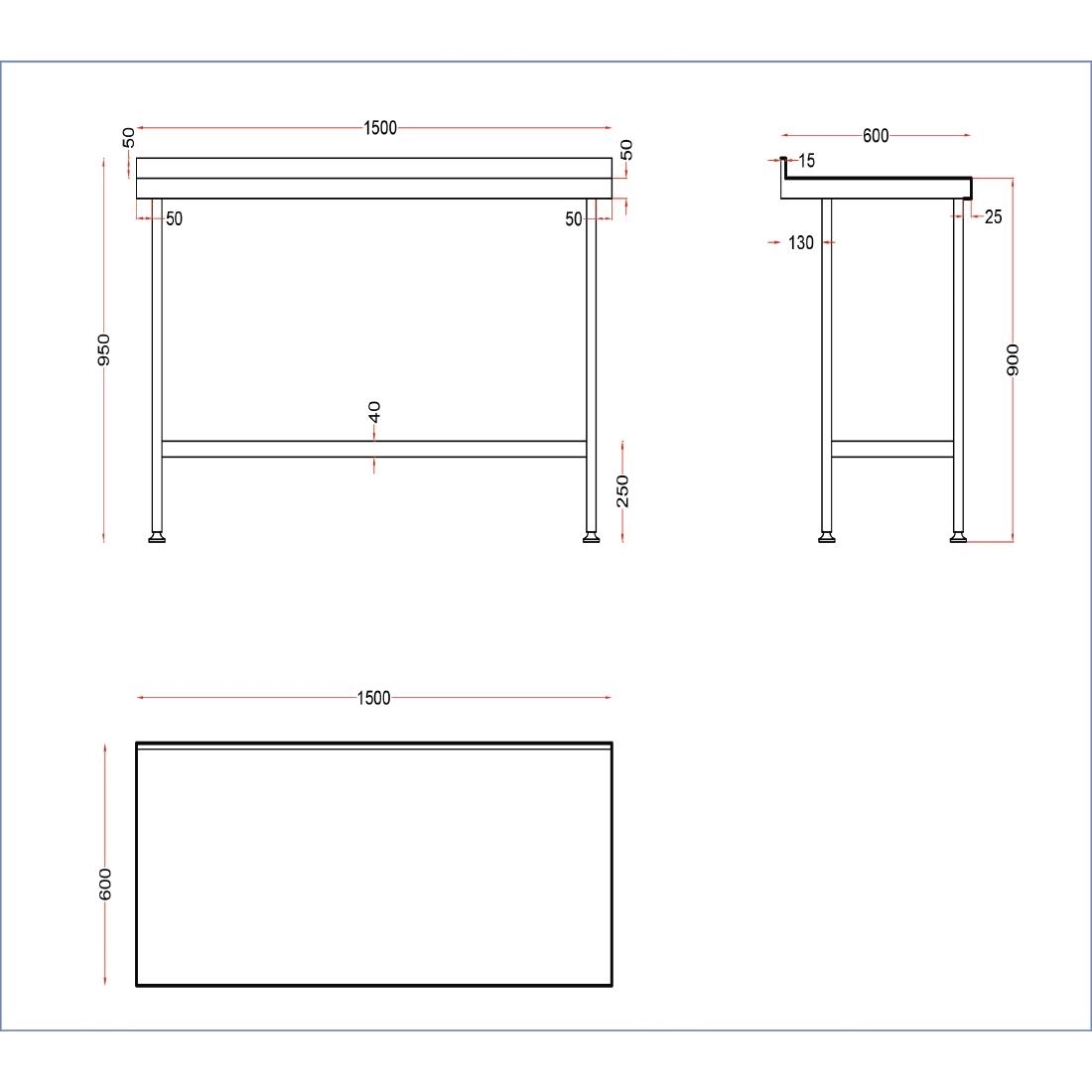 Een Holmes roestvrijstalen wandtafel met opstand 1500 mm koop je bij Supplierz BV