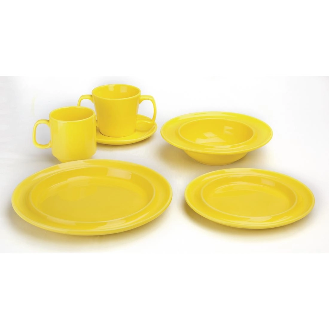 Vous pouvez acheter un Assiettes bord surélevé Heritage Olympia jaunes 253mm (lot de 4) chez Supplierz BV