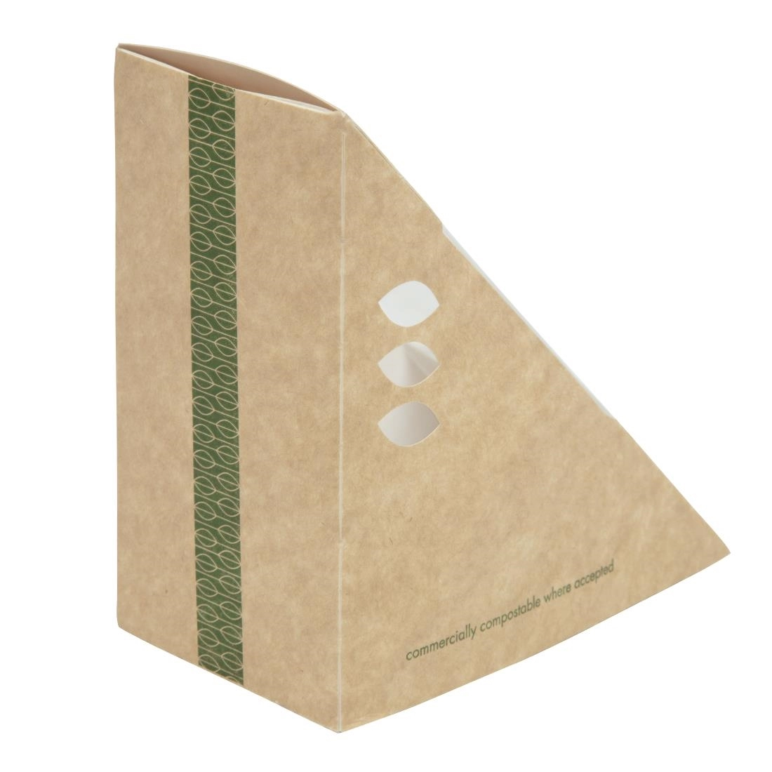 Vous pouvez acheter un Boîtes sandwichs triangles kraft standards Vegware 65mm (x500) chez Supplierz BV