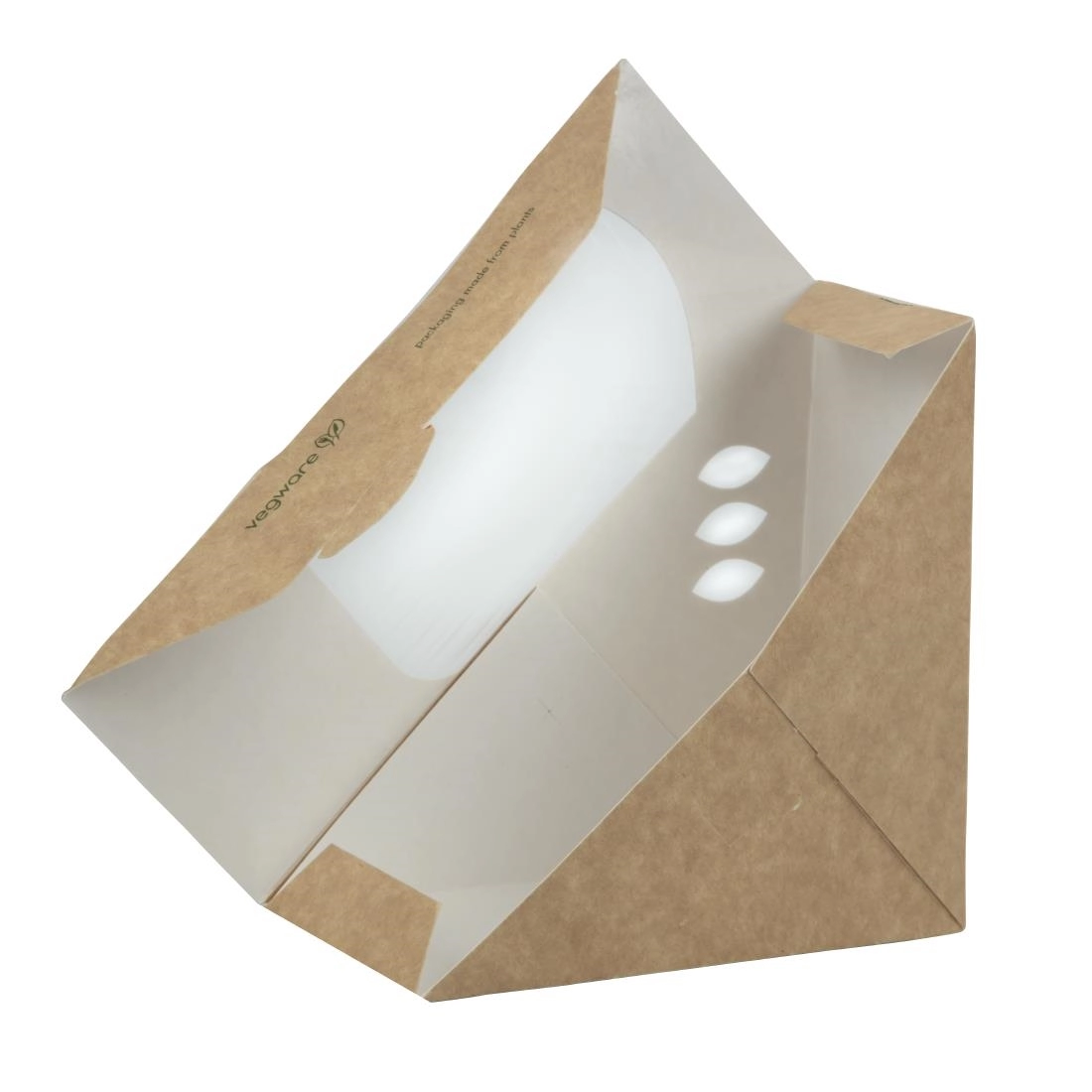 Vous pouvez acheter un Boîtes sandwichs triangles kraft standards Vegware 65mm (x500) chez Supplierz BV