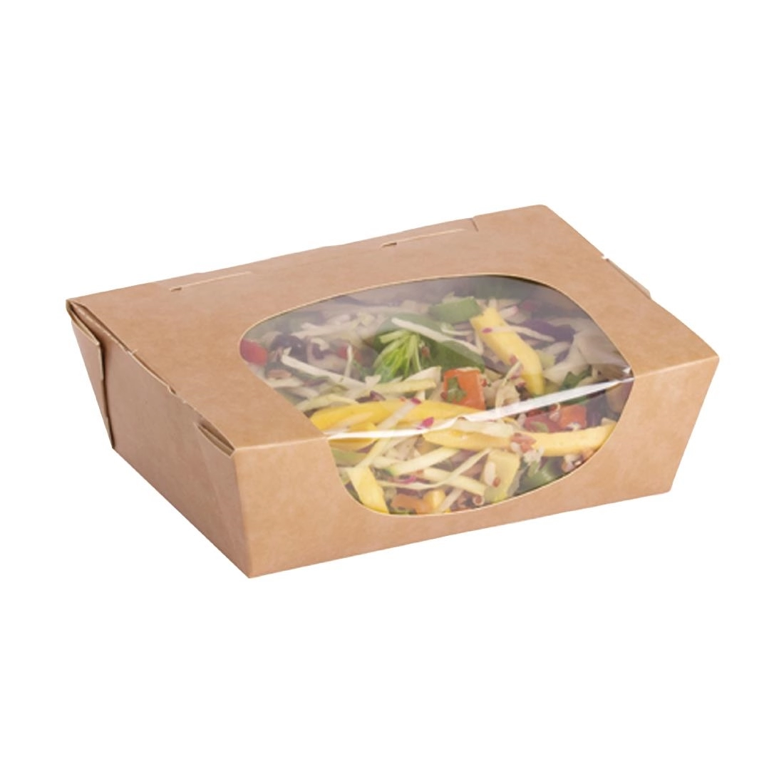 Vous pouvez acheter un Barquettes à salade kraft recyclables avec fenêtre acétate 825ml (lot de 200) chez Supplierz BV