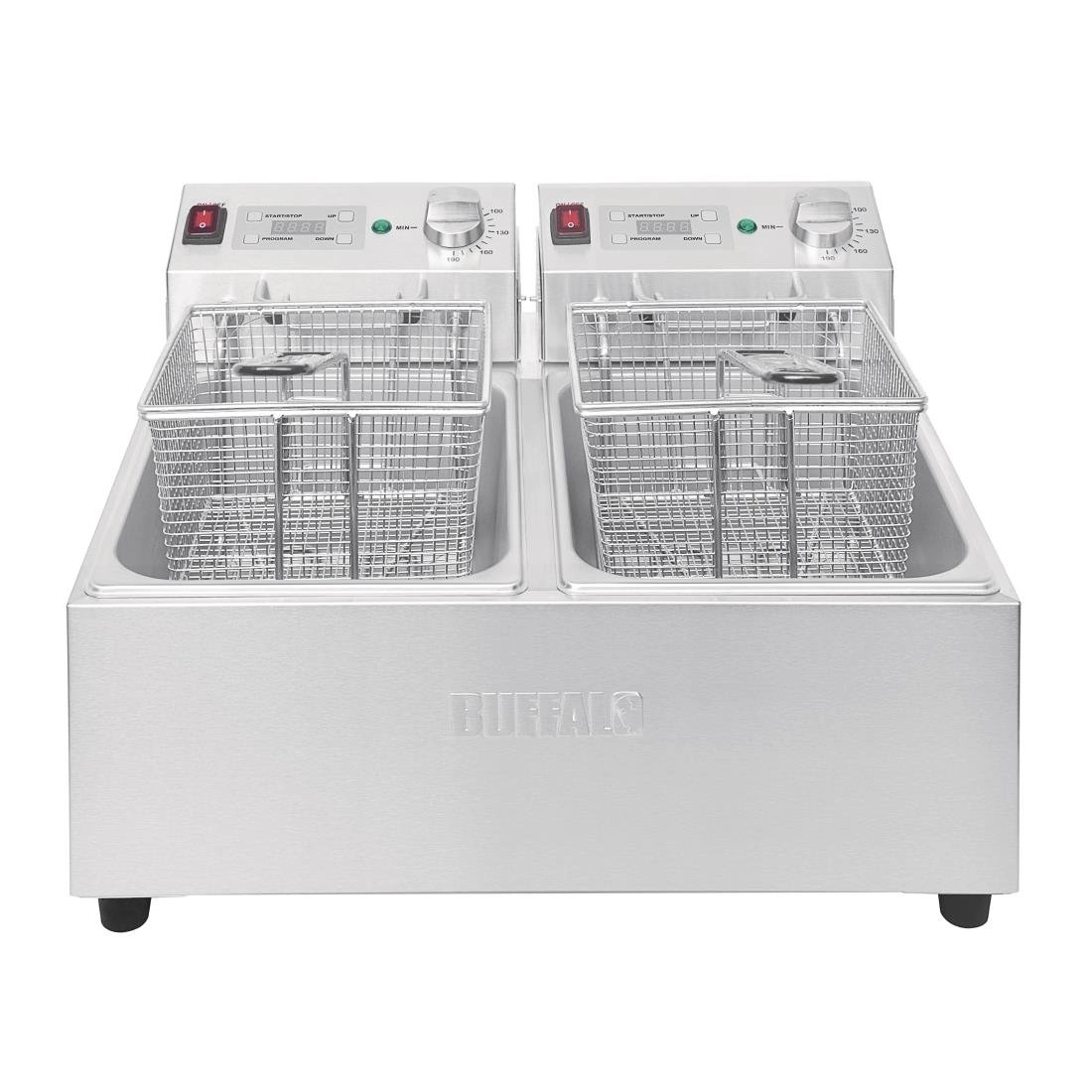 Een Buffalo tweeling tank tweeling mand 2x5ltr aanrecht friteuse met timers 2x2.8kw koop je bij Supplierz BV