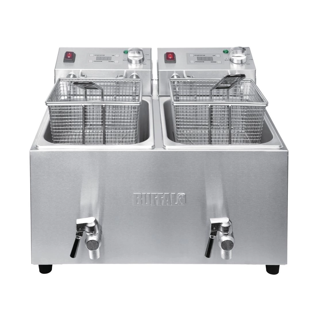 Een Buffalo dubbele tank dubbele mand 2x8ltr aanrecht friteuse met timers 2x2.9kw koop je bij Supplierz BV