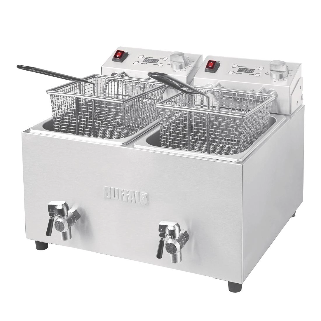 Een Buffalo dubbele tank dubbele mand 2x8ltr aanrecht friteuse met timers 2x2.9kw koop je bij Supplierz BV