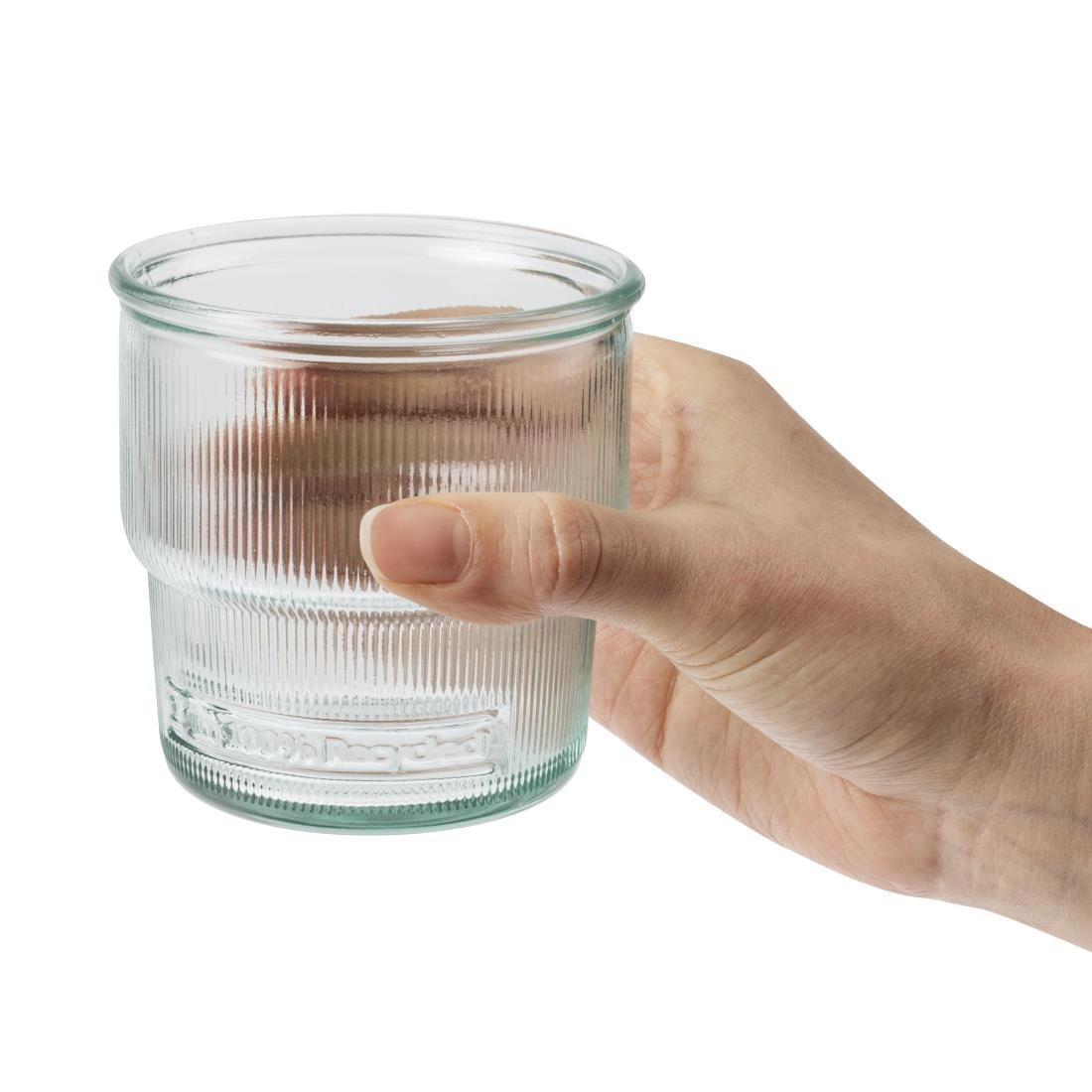 Een Olympia Gerecycled Glas Geribbelde Stapelbare Bekers 300ml (Pak Van 6) koop je bij Supplierz BV