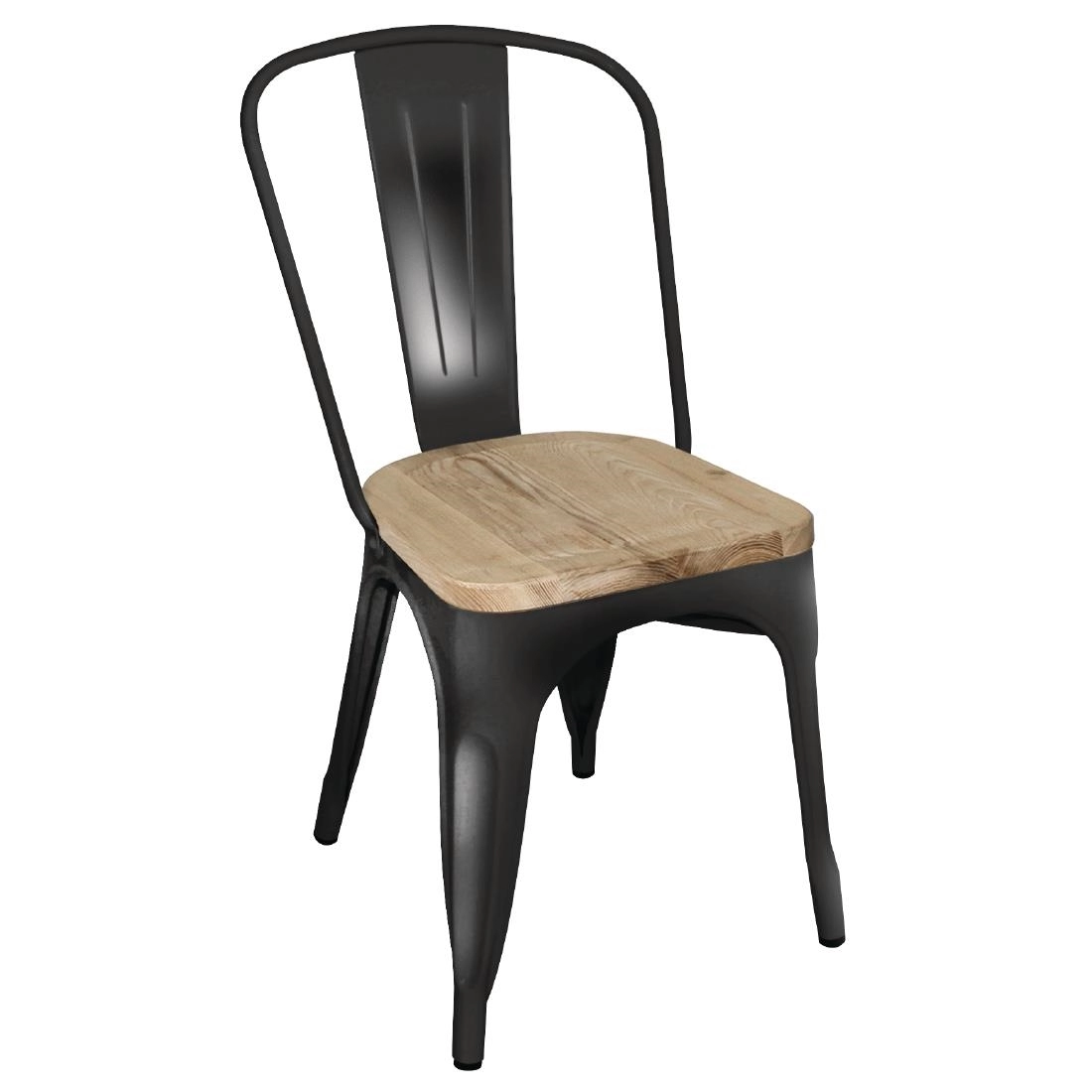 Een Bolero Bistro stalen stoelen met houten zitting zwart (4 stuks) koop je bij Supplierz BV