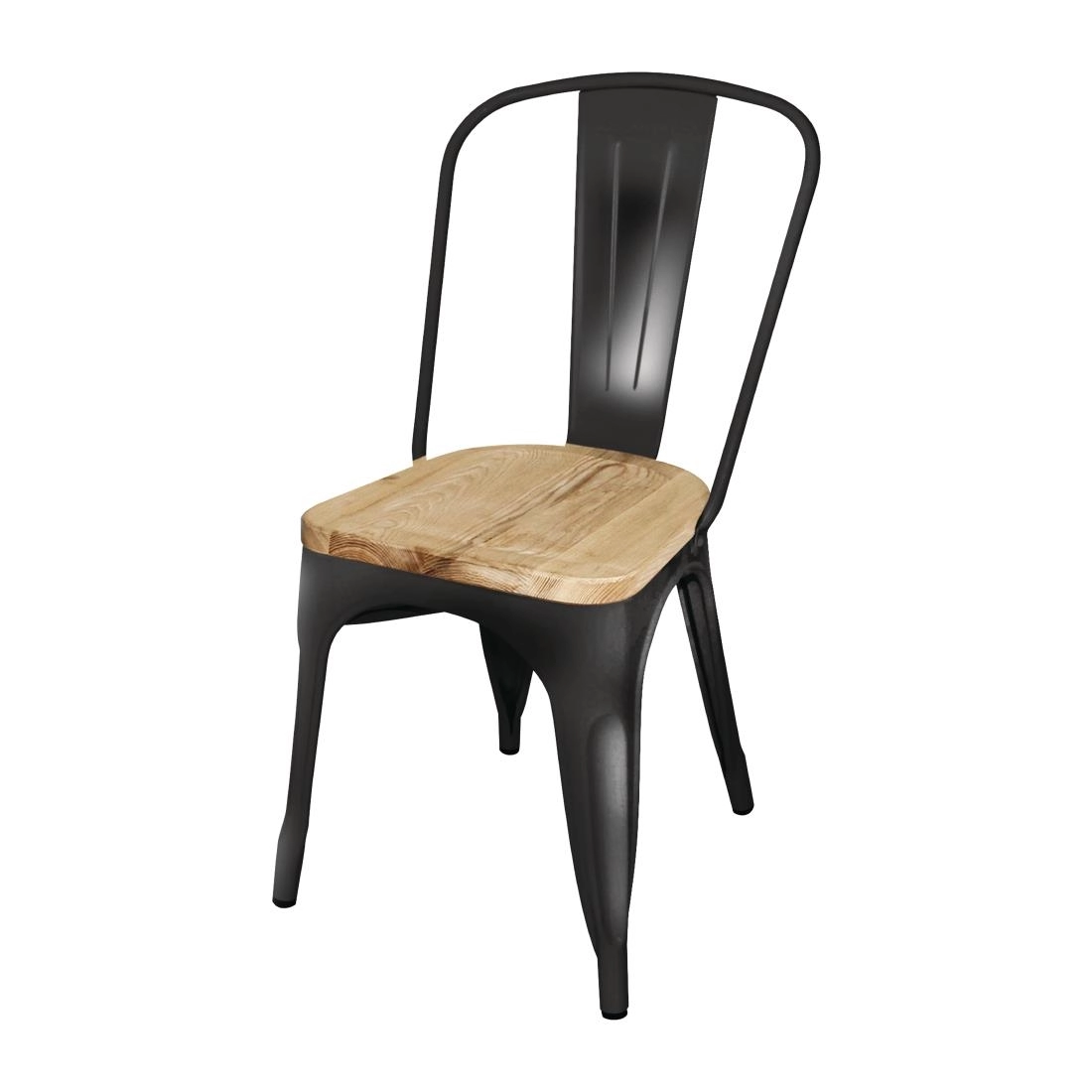 Een Bolero Bistro stalen stoelen met houten zitting zwart (4 stuks) koop je bij Supplierz BV