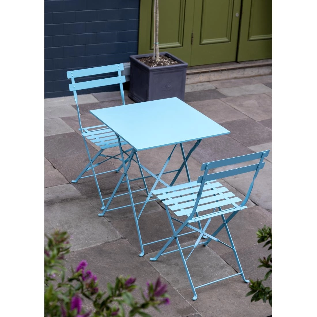 Een Bolero vierkante opklapbare stalen tafel turquoise 60cm koop je bij Supplierz BV