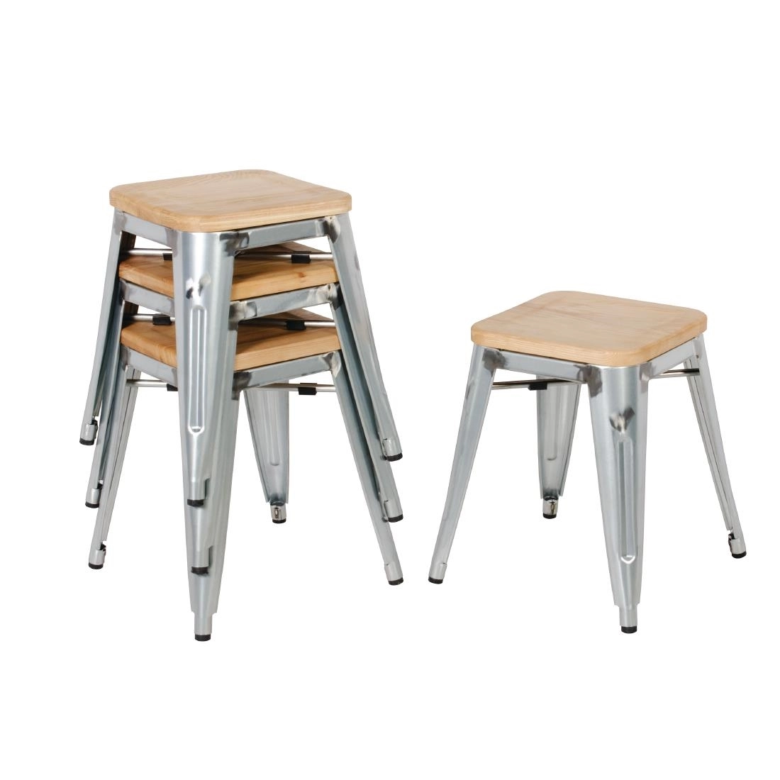 Vous pouvez acheter un Tabourets bistro bas en acier avec assise en bois Bolero (lot de 4) chez Supplierz BV