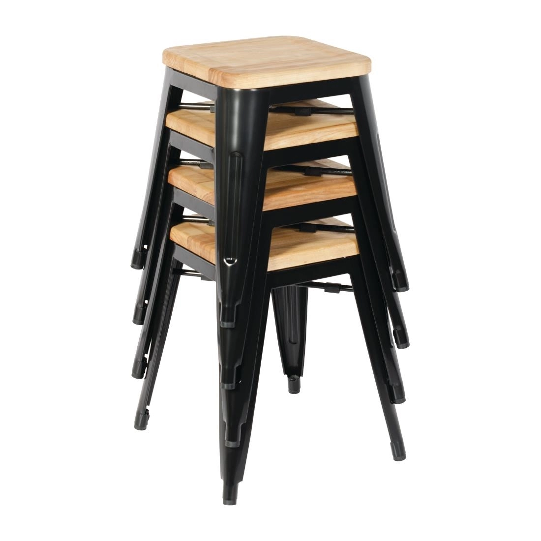 Vous pouvez acheter un Tabourets bistro bas en acier noir avec assise en bois Bolero (lot de 4) chez Supplierz BV