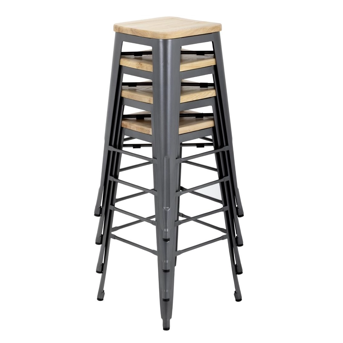 Vous pouvez acheter un Tabourets hauts en acier gris avec assise en bois Bolero Bistro (lot de 4) chez Supplierz BV