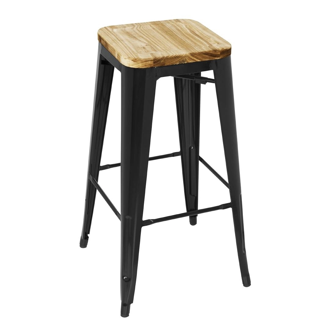 Vous pouvez acheter un Tabouret bistro haut en acier noir avec assise en bois Bolero lot de 4 chez Supplierz BV