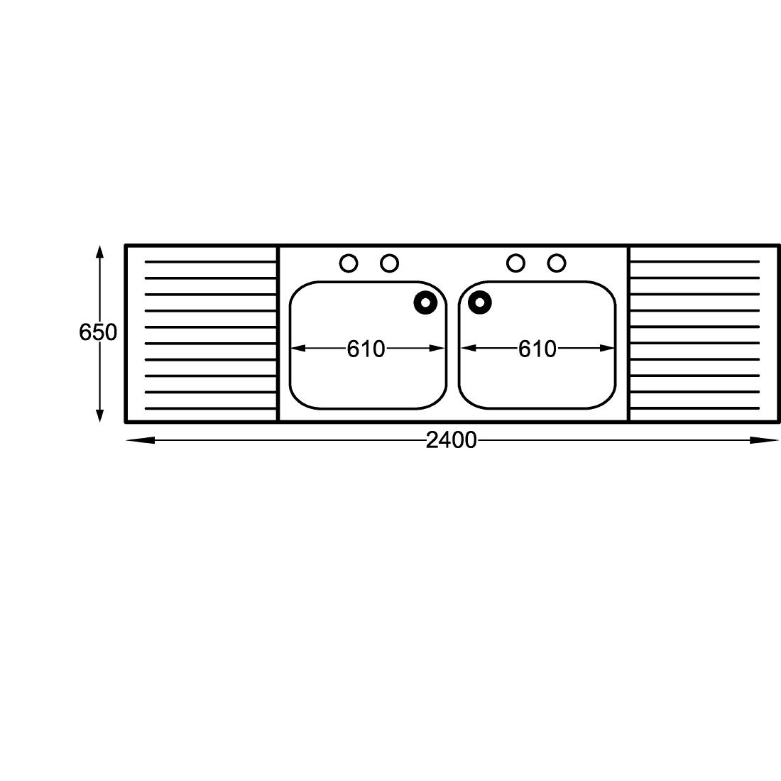 Buy your Franke Sissons RVS spoeltafel - dubbele spoelbak dubbel afdruiprek - 2400x650mm at Supplierz BV