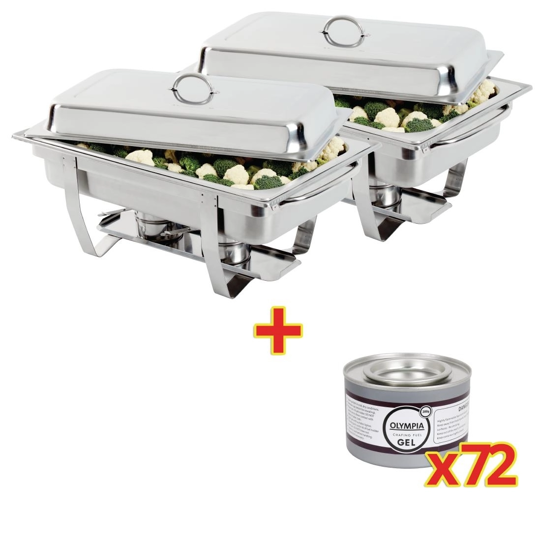 Een SPECIALE AANBIEDING 2x Olympia Milan Chafing Dish met 72-pak Olympia brandpasta gel koop je bij Supplierz BV