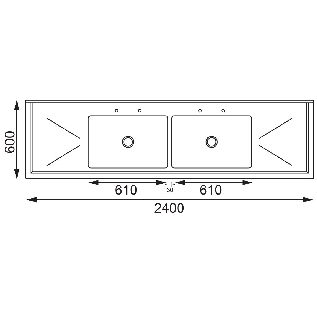 Buy your Vogue RVS spoeltafel dubbele spoelbak afdruiprek links en rechts 240x60cm at Supplierz BV