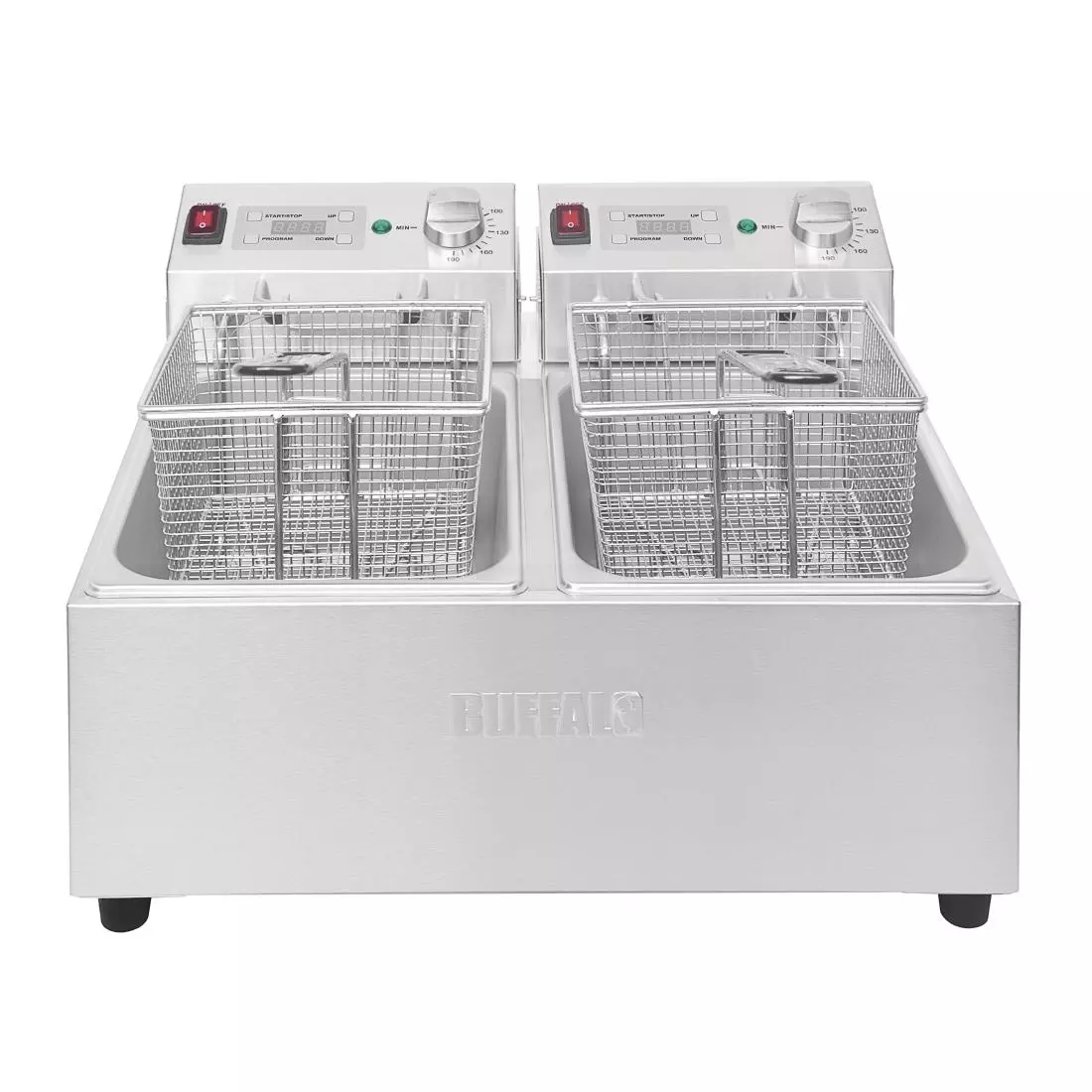 Een Buffalo tweeling tank tweeling mand 2x5ltr aanrecht friteuse met timers 2x2.8kw koop je bij ShopXPress