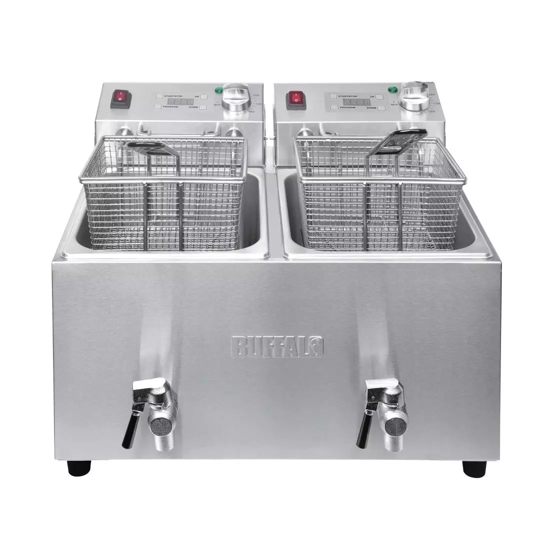 Een Buffalo dubbele tank dubbele mand 2x8ltr aanrecht friteuse met timers 2x2.9kw koop je bij ShopXPress