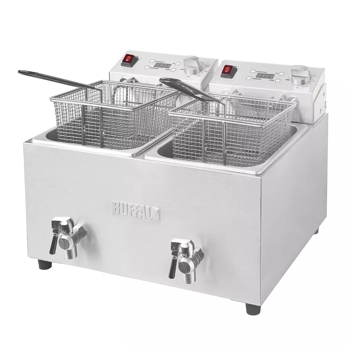 Een Buffalo dubbele tank dubbele mand 2x8ltr aanrecht friteuse met timers 2x2.9kw koop je bij ShopXPress