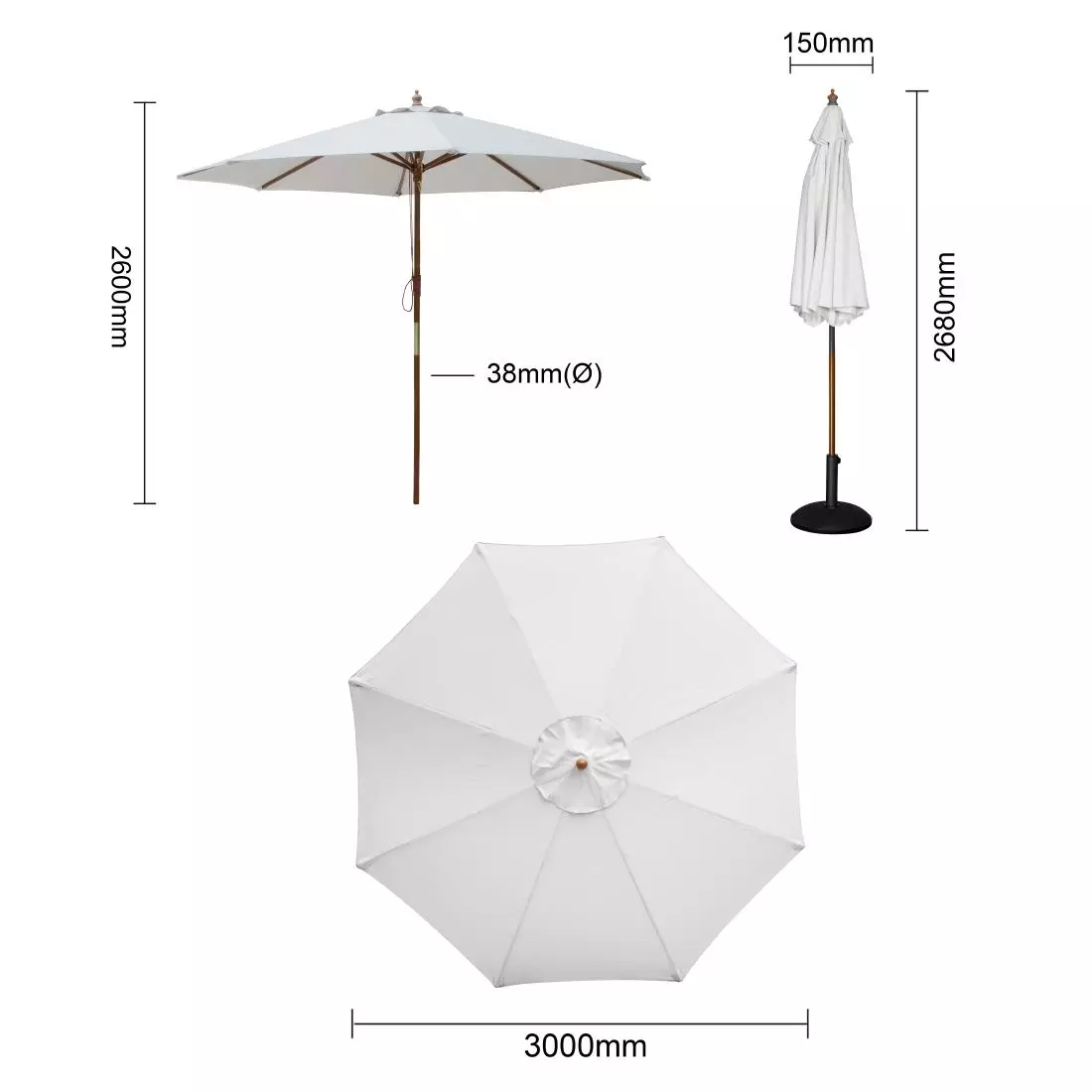 Een Bolero ronde parasol grijs 300cm koop je bij ShopXPress