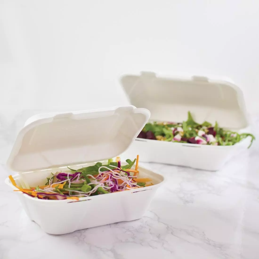 Een Vegware composteerbare bagasse voedseldozen met scharnierdeksel 22,8cm (200 stuks) koop je bij ShopXPress