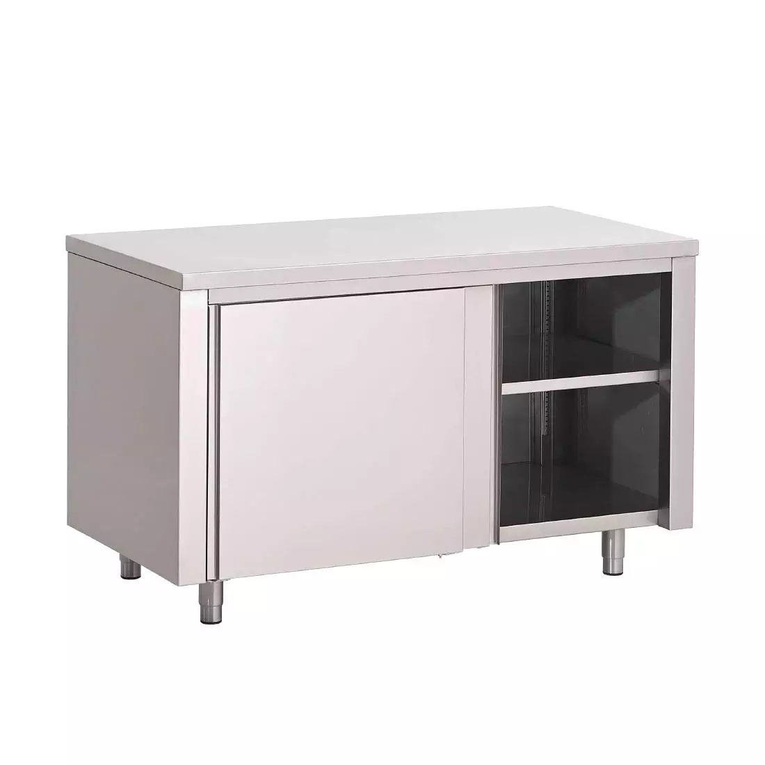 Een Gastro M RVS werktafel met schuifdeuren 88x200x70cm koop je bij ShopXPress