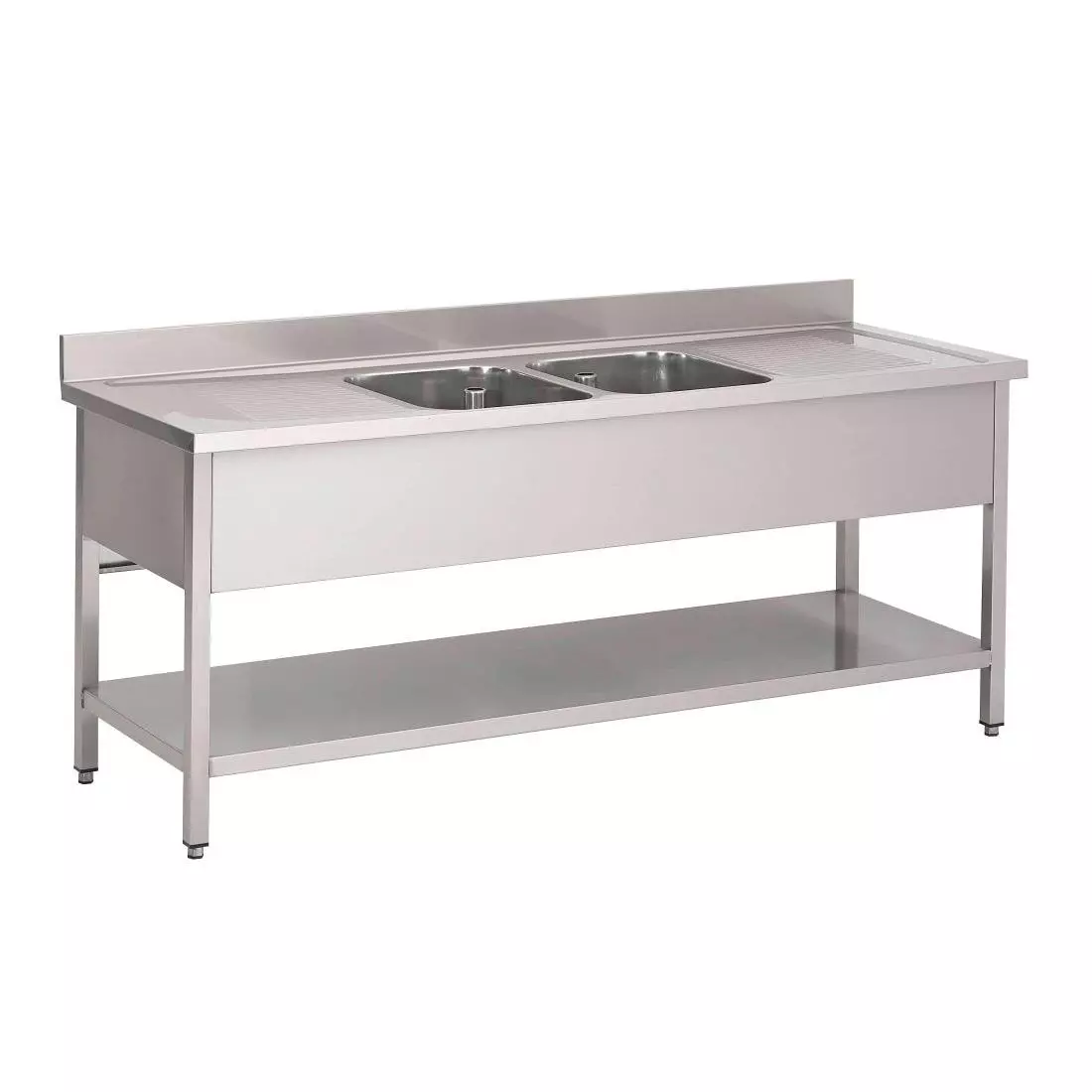 Een Gastro M RVS spoeltafel 2 spoelbakken midden 200x70x85cm koop je bij ShopXPress