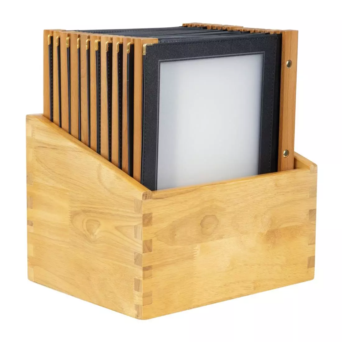 Een Securit menumappen set met houten box A4 zwart (20 stuks) koop je bij ShopXPress