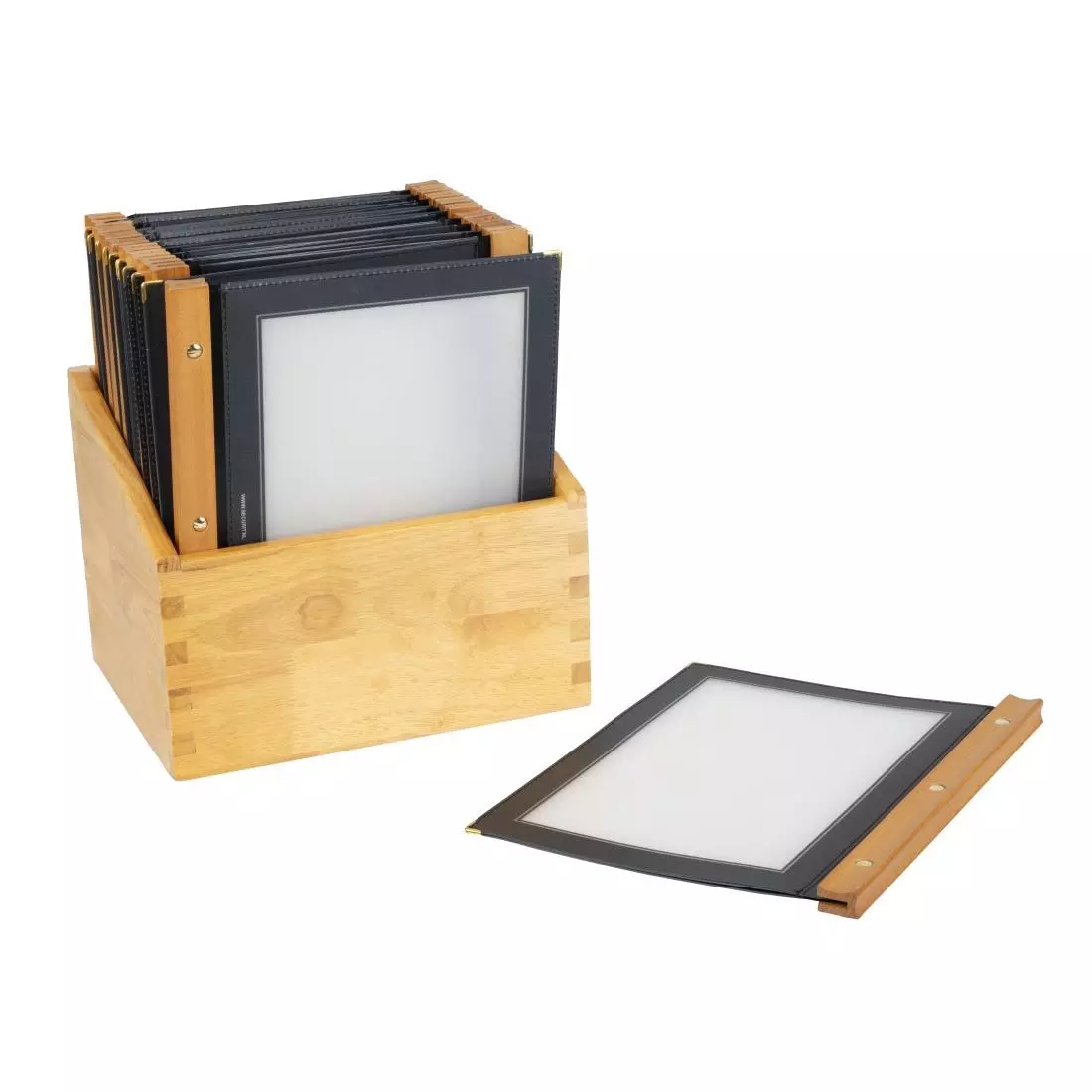 Een Securit menumappen set met houten box A4 zwart (20 stuks) koop je bij ShopXPress