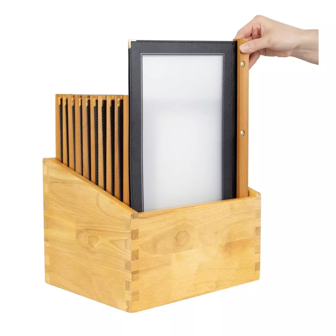 Een Securit menumappen set met houten box A4 zwart (20 stuks) koop je bij ShopXPress