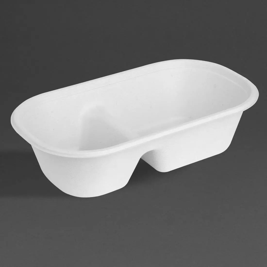 Een Fiesta composteerbare bagasse ovale 2-compartimenten container 900ml (pakket van 100) koop je bij ShopXPress