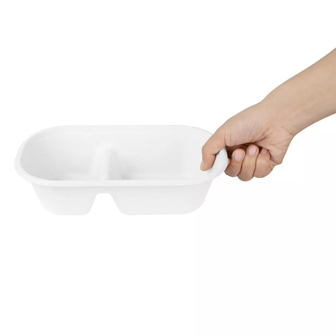 Een Fiesta composteerbare bagasse ovale 2-compartimenten container 900ml (pakket van 100) koop je bij ShopXPress