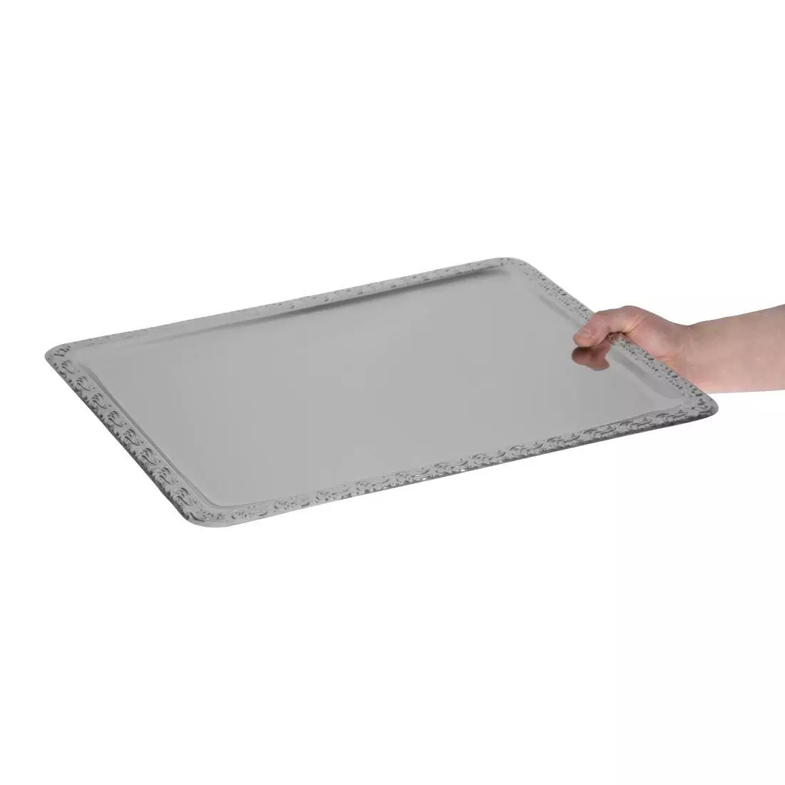 Een APS RVS serveerschaal met versierde rand 50x36cm koop je bij ShopXPress